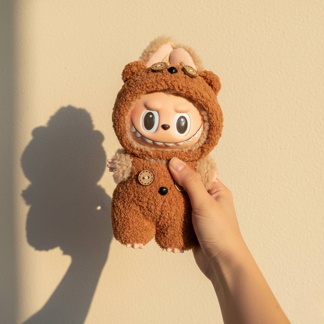 Labubu Brown Teddy Bear Plush Jumpsuit Outfit