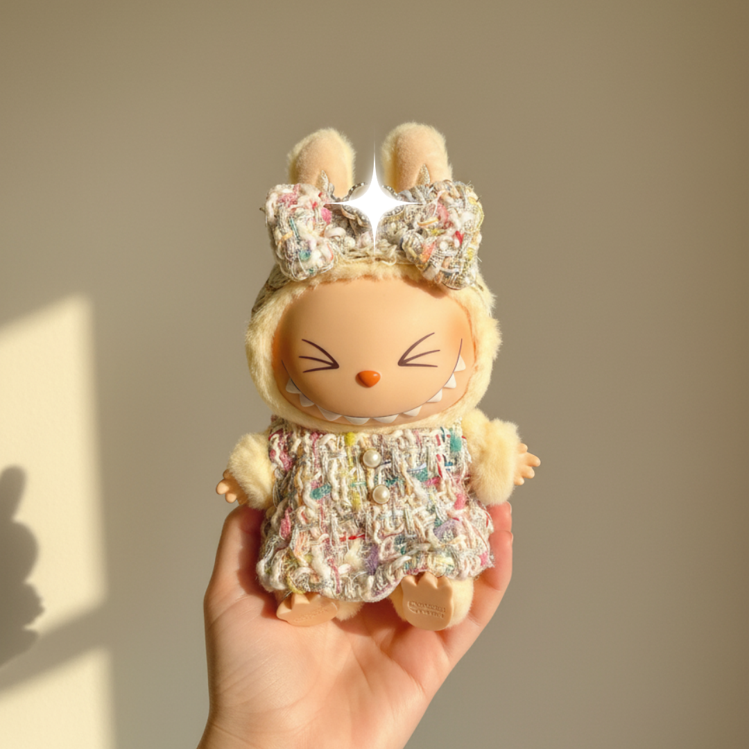 Labubu Winter White Tweed Dress & Bow Set