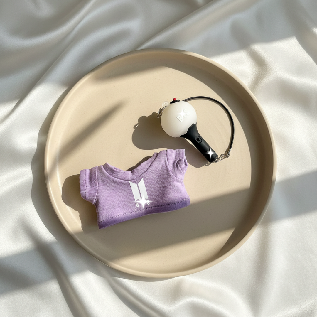 Labubu Bangtan Shield White Logo Idol Tee & Fan Light Set (2pc)