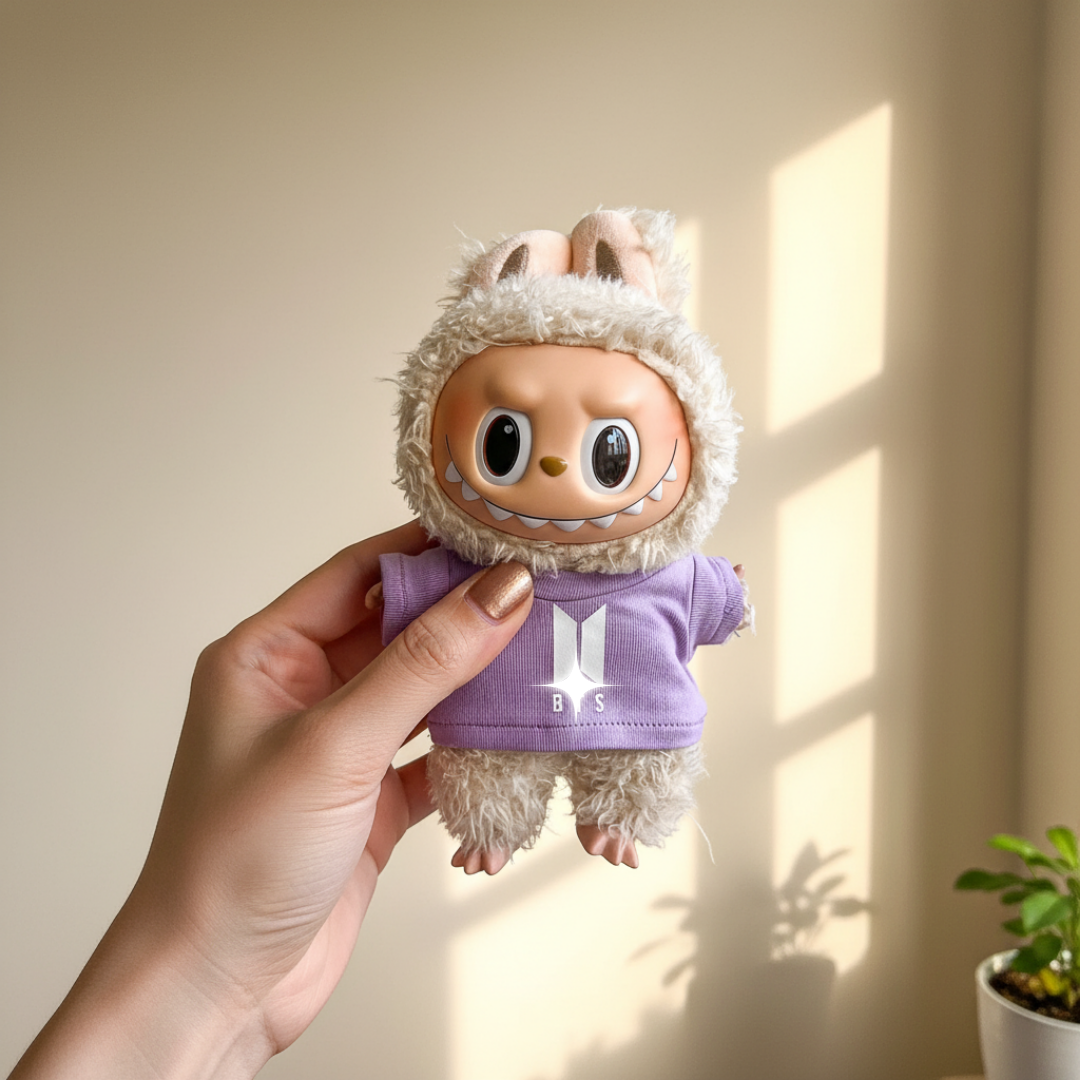 Labubu Bangtan Shield White Logo Idol Tee & Fan Light Set (2pc)