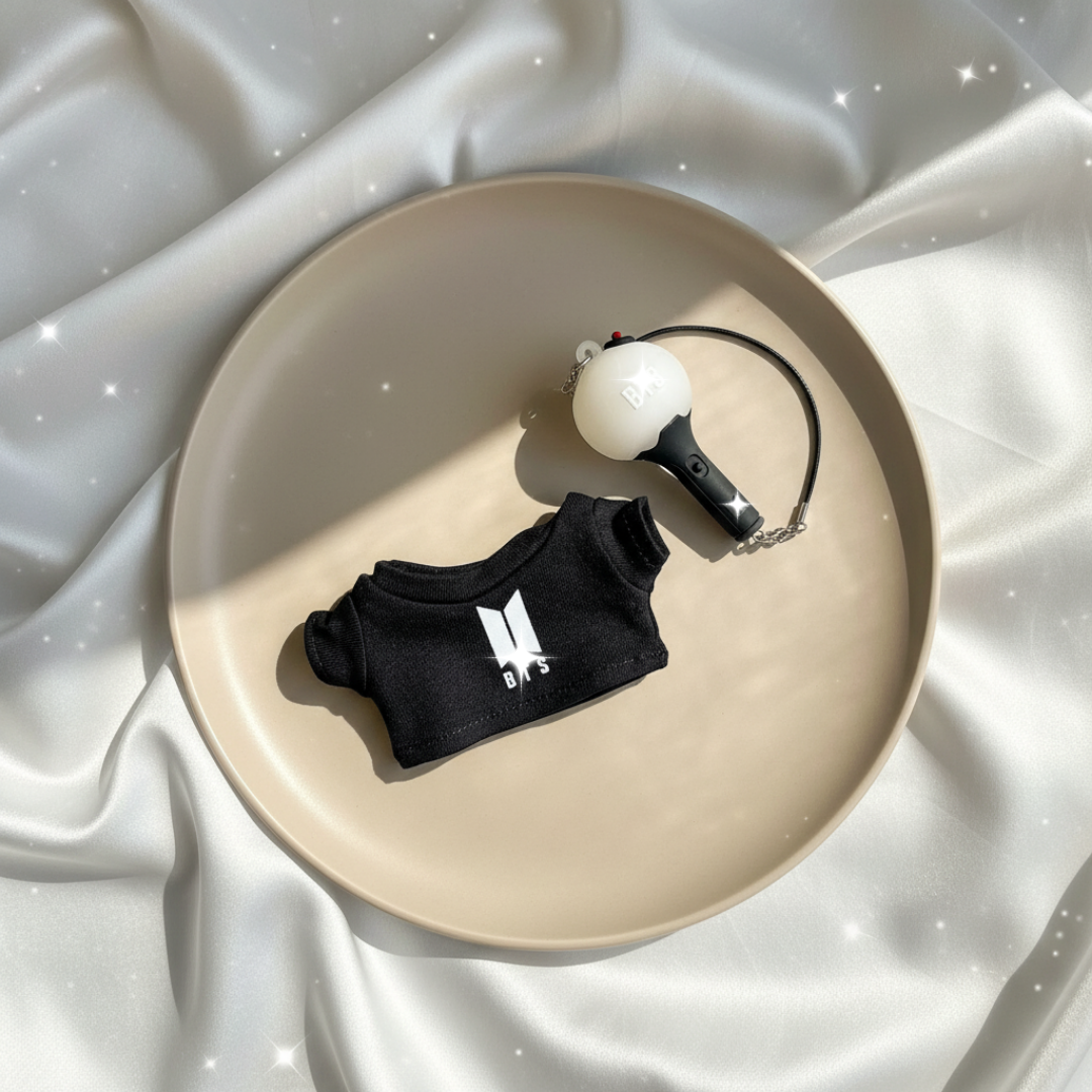 Labubu Bangtan Shield White Logo Idol Tee & Fan Light Set (2pc)