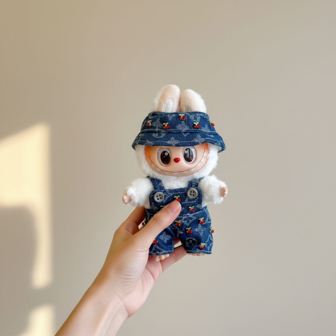 Labubu Cherry Bloom Denim Fashion Outfit Set