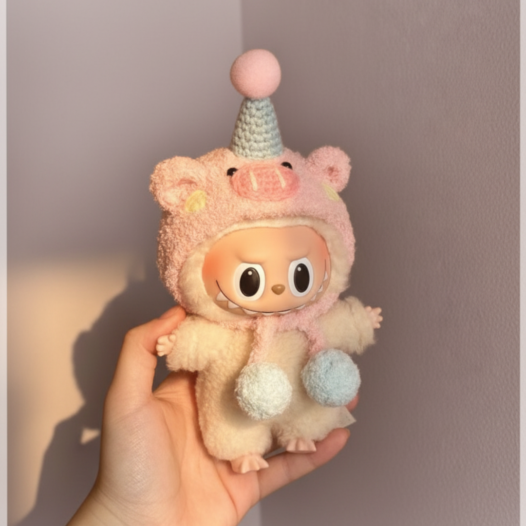Labubu Party Pig Pink Hood Costume Outfit