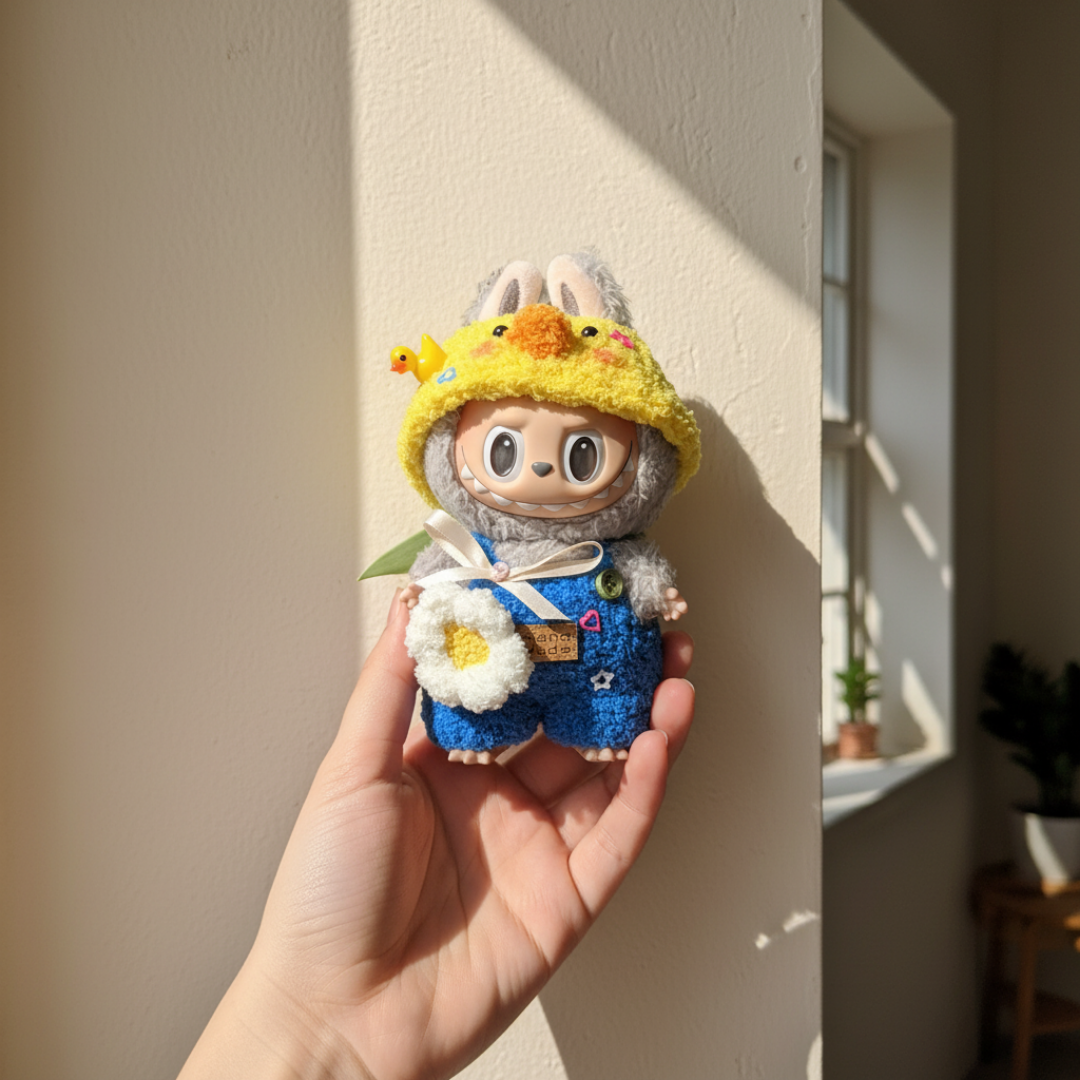 Labubu Blue Adventure Outfit Set – Costume & Yellow Hat