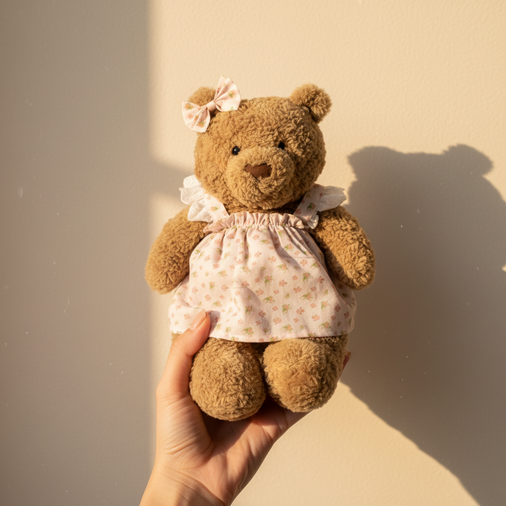 Jellycat Brown Bear Pink Floral Dress & Bow Outfit