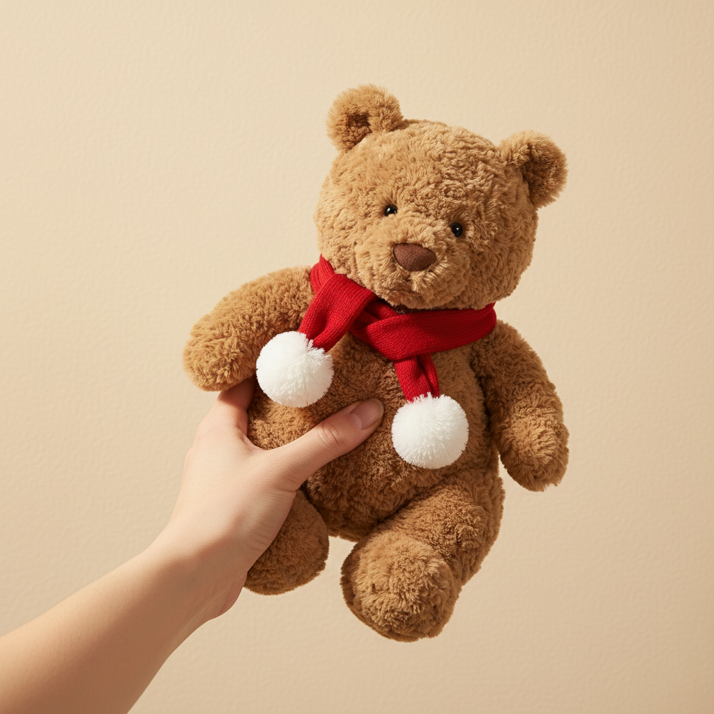 Jellycat Brown Bear Pom‑Pom Winter Scarf