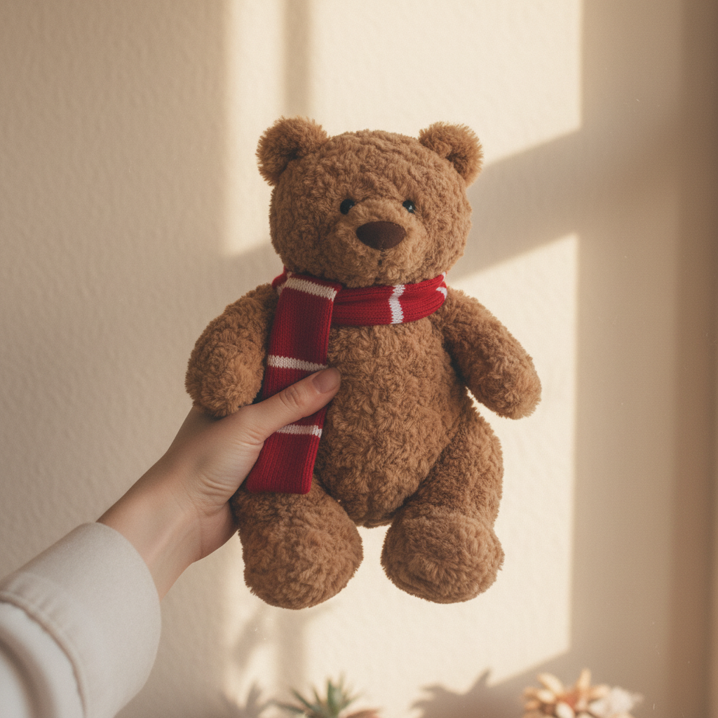 Jellycat Brown Bear Red & White Striped Scarf