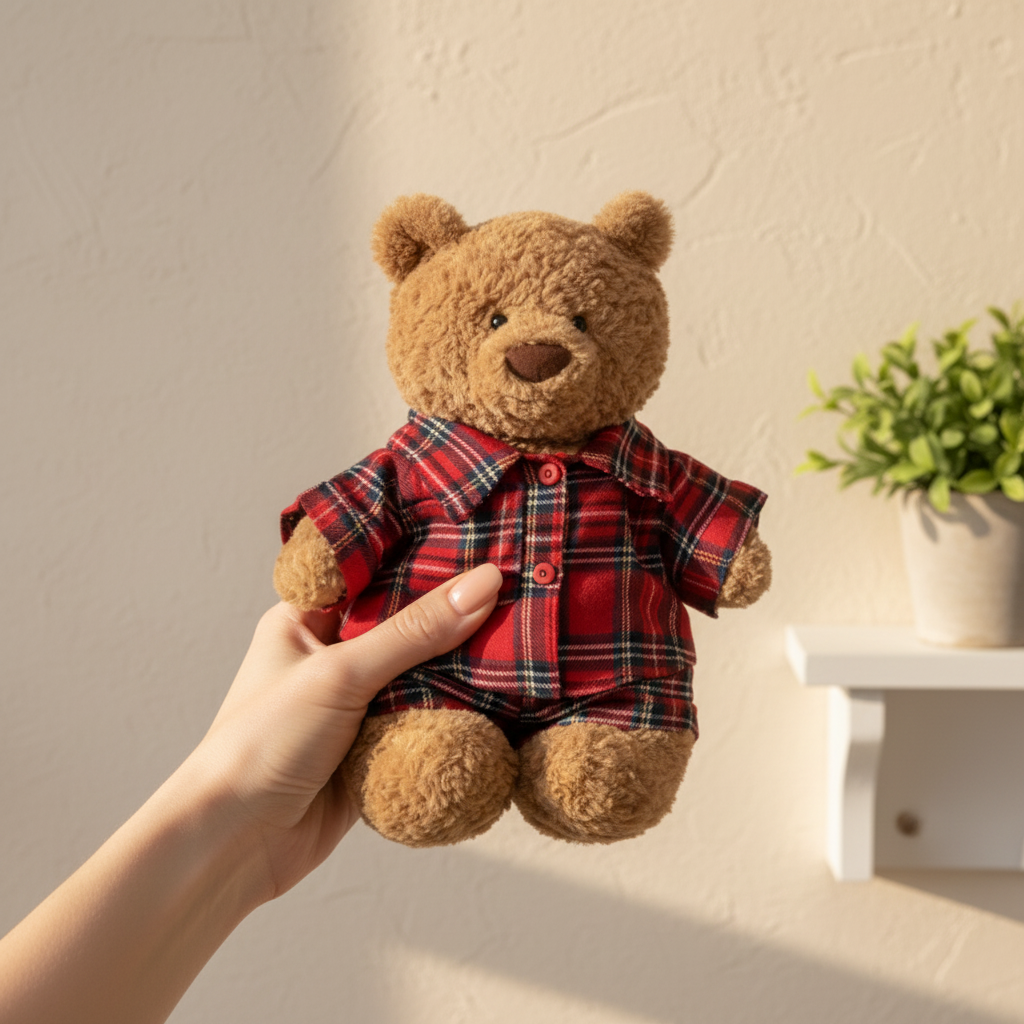 Jellycat Brown Bear Red Plaid Shirt & Pants Outfit